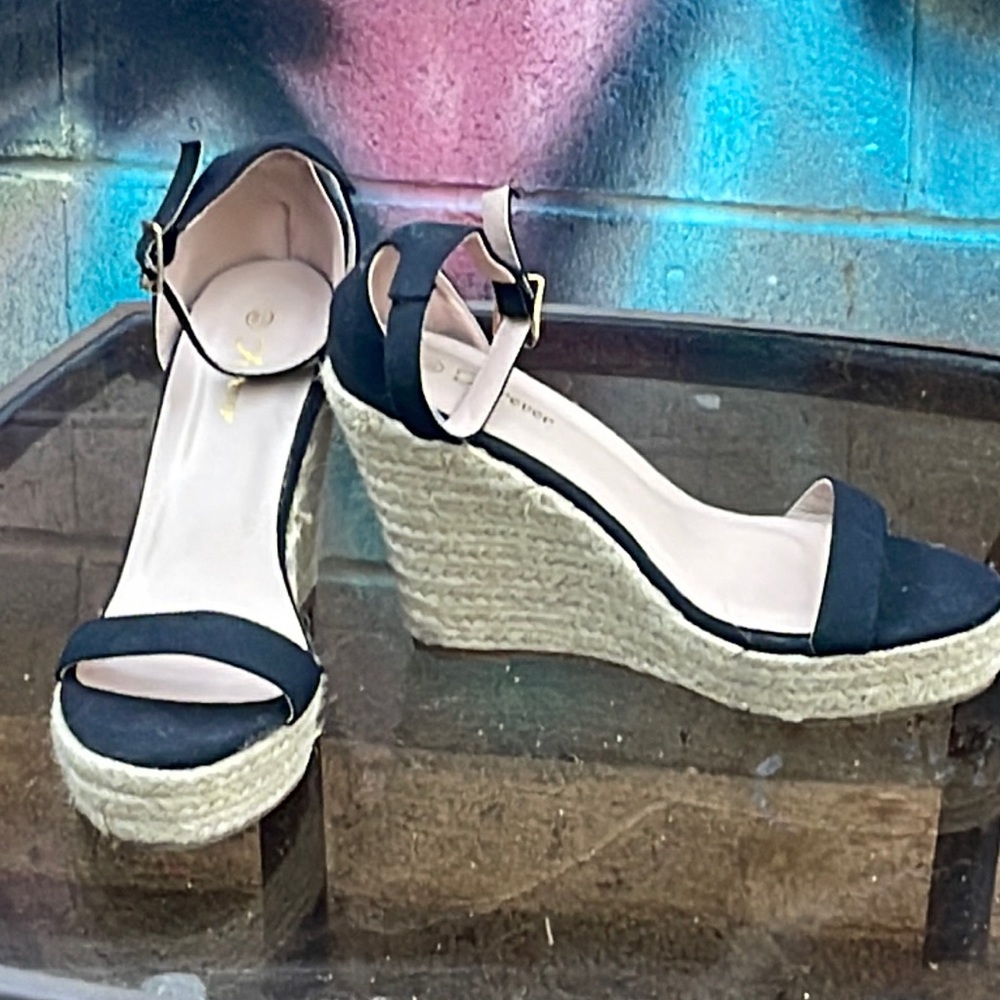 black cream wedge heel espadrilles
